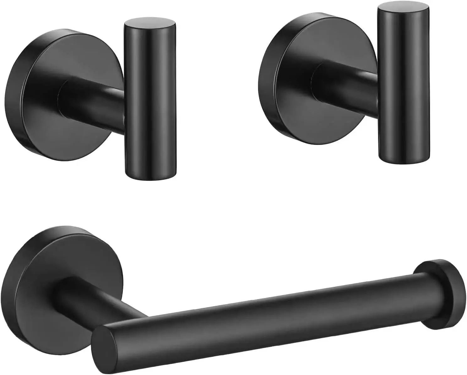 Premium Matte Black 3-Piece Bathroom Hardware Set Includes 5 Inch Toilet Paper Holder 2 Towel Robe Hook Wall Mount For Kitchen