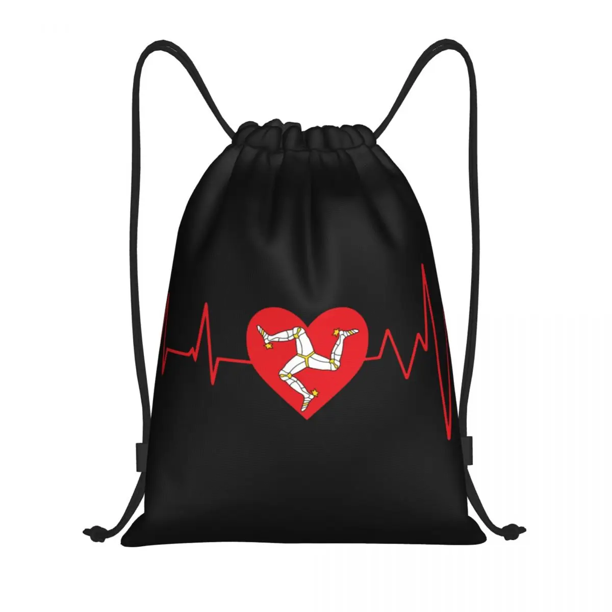 Isle Of Man Heartbeat Drawstring Backpack Sports Gym Bag for Women Men Shopping Sackpack