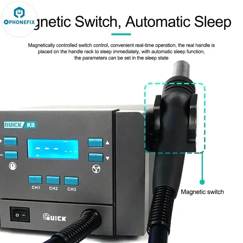 Quick K8 1000W Lead-free Hot Air Soldering Station Three Channel Tin Removal for Phone Motherboard PCB SMD Welding Repair Tool