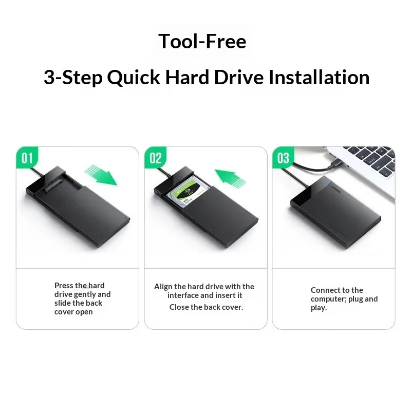 UGREEN US221 30847 Tool Free 2.5 Inch SATA to USB 3.0 External Hard Drive Enclosure HDD SSD Case