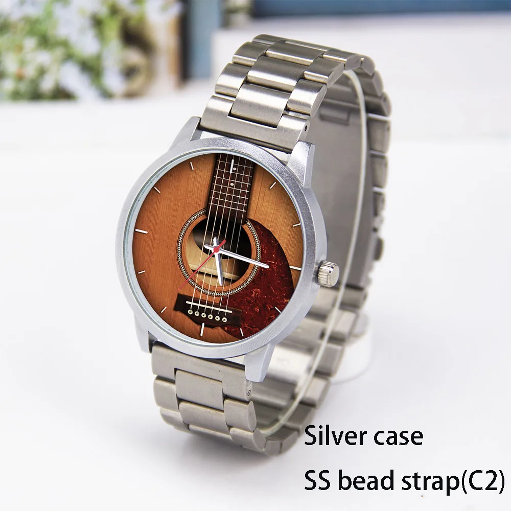Guitar Bass Instrument Design Men's Personalized Watch Traditional Hands Simple  Fashionable Watch Musician Gift Rose Gold Case