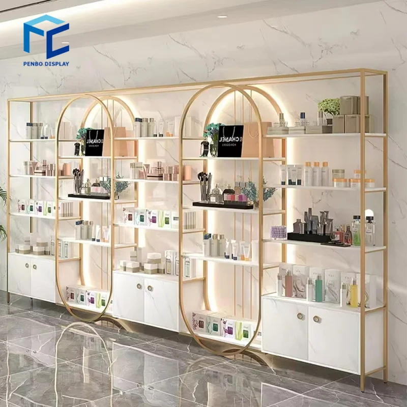 

2025customized.Custom Wooden Makeup Display Wall Showcase And Wall Cosmetics Shelves Display Racks Shop Furniture