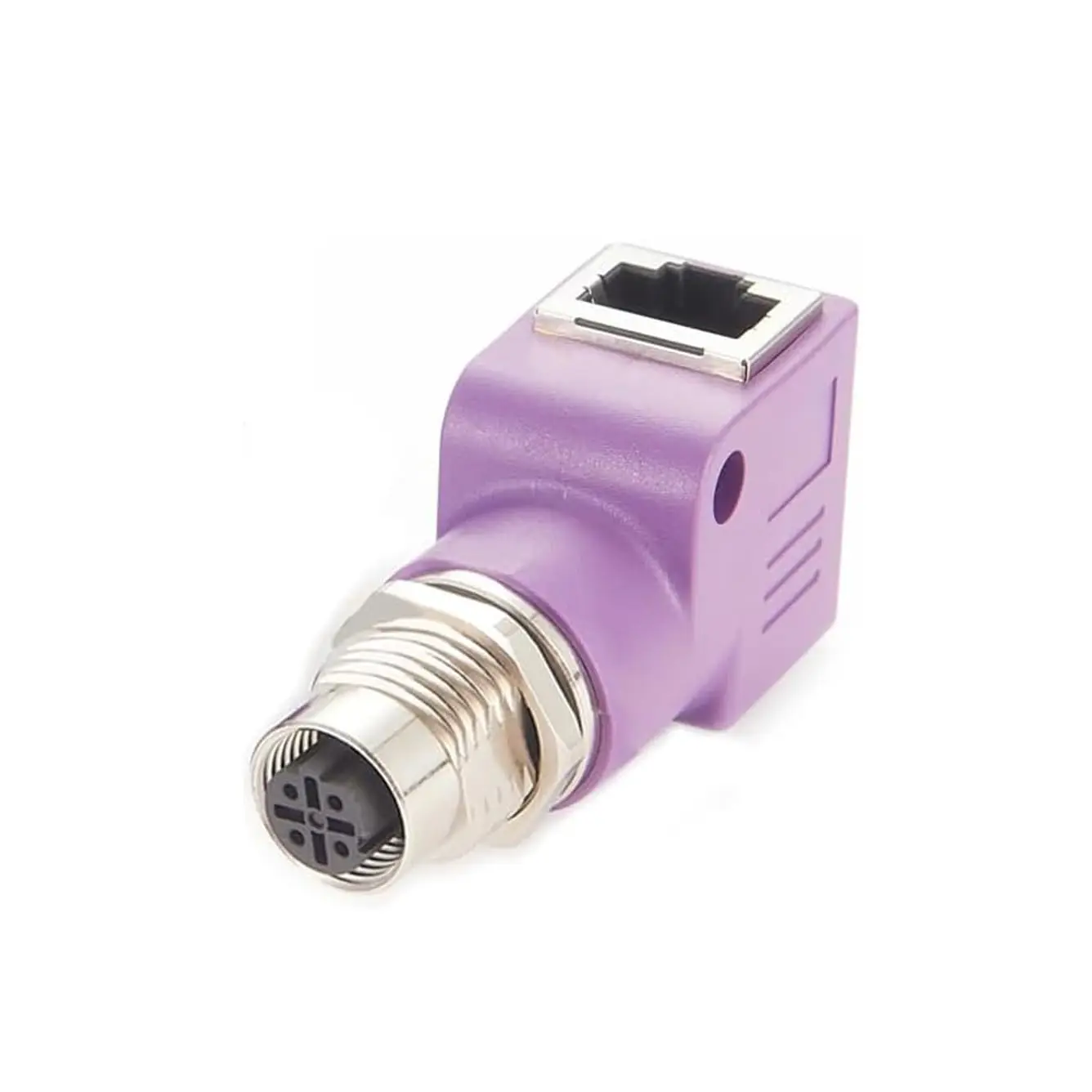 M12 to RJ45 Bulkhead Adapter Waterproof M12 D Code 4 Pin Female to RJ45 Jack Right Angle Purple