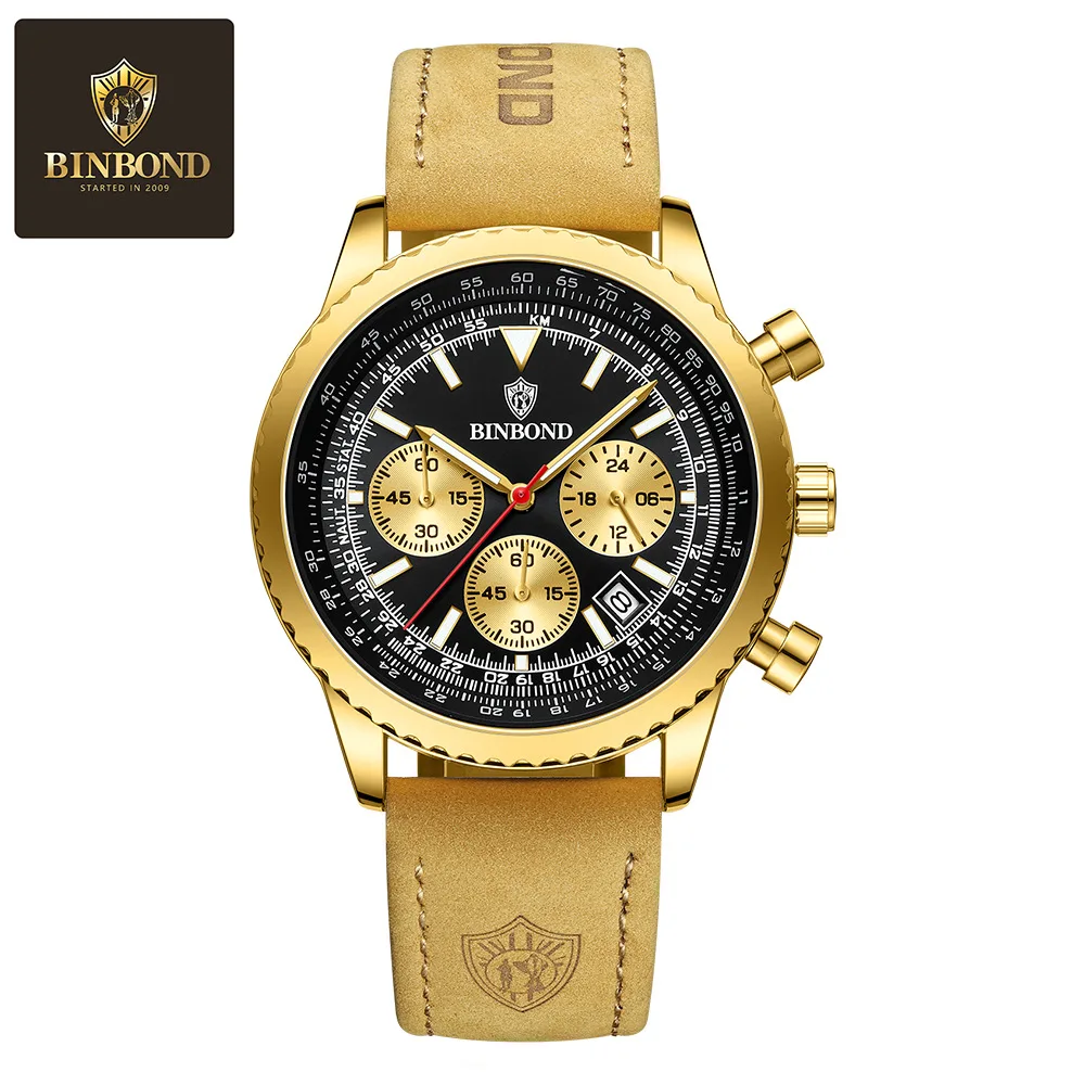 

BINBOND Luxury Sports Men's Watch Date Chronograph Fashion Leisure Waterproof Night Light Military Quartz Watch watches for man