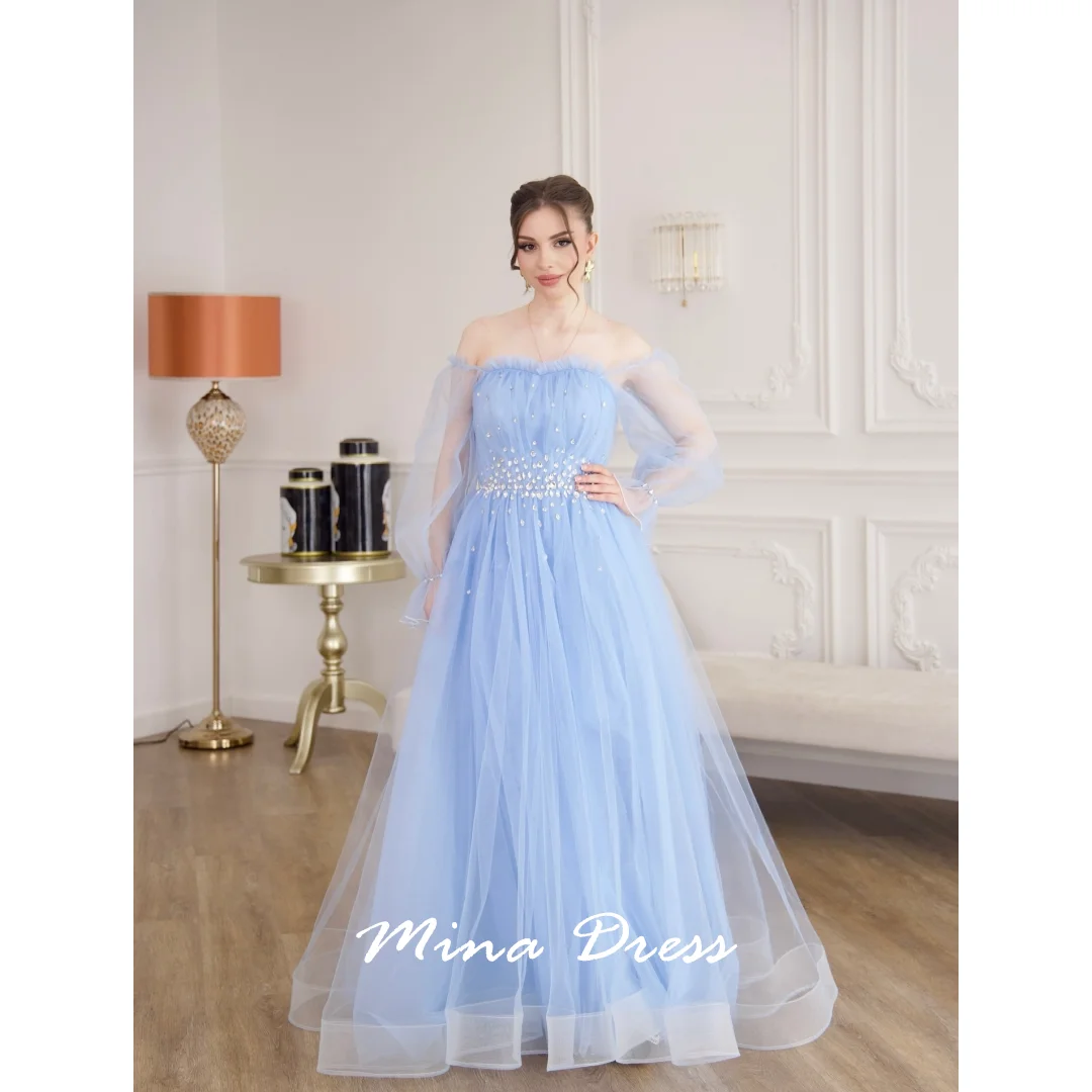 

Mina Customized Gems Formal Occasion Dresses for Special Occasions Puff Sleeves Evening Dress Luxury Elegant Backless Party Prom