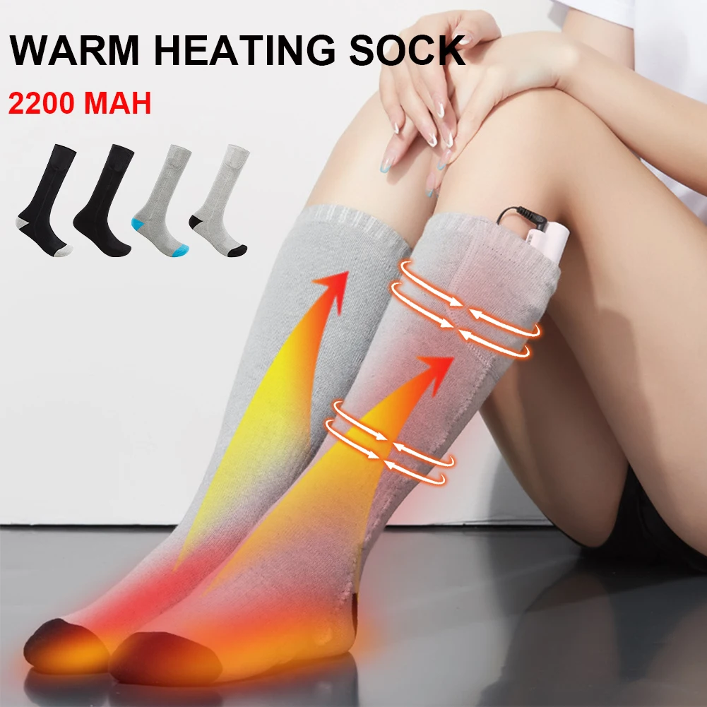 

1Pair 2200mAh Winter Electric Heated Socks Rechargeable Thermal Heating Foot Warmer Heating Socks with 3 Modes Cycling Skiing