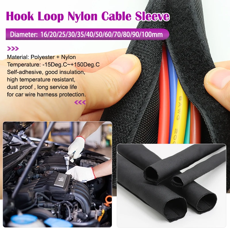 

Cable Sleeve Adhesive Grommet Dia 16mm~100mm High Temperature PET Braided Sheath Nylon Car Wire Harness Sleeves Cable Organizer