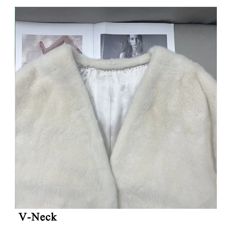 Mink Fur Coat Women Winter Luxury V-Neck Large Pocket High Grade Real Fur Veste Femme Warm Bishop Sleeve saBle Coat Streetwear