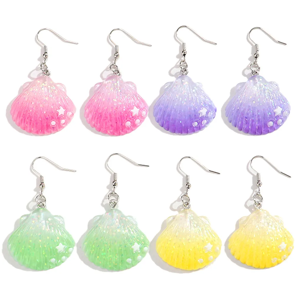 Funny Colorful Marine Shell  Drop Earrings for Women Girls Cute Scallop Starfish Dangle Earring Beach Jewelry Gifts