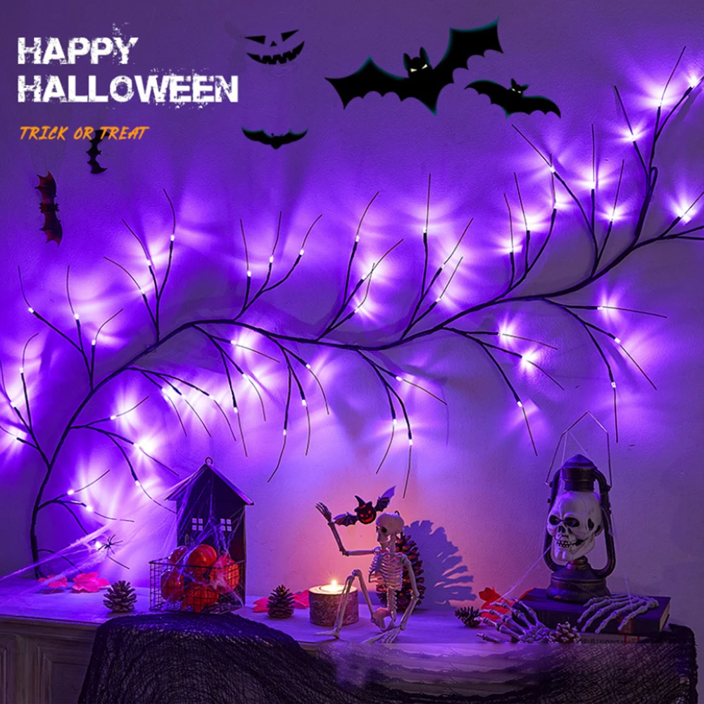 

Halloween Willow Vine String Light With Remote Control Battery Power Spider Pumpkin Bat Branch LED Indoor Outdoor Garland Party