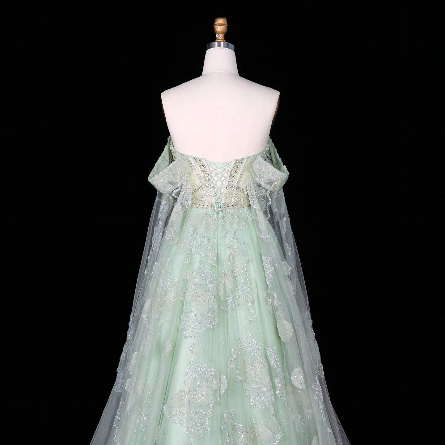 Sharon Said Dubai Luxuriöses Schulterfreies Abendkleid mit Cape-Ärmeln aus Tüll, Arabisches Damen-Hochzeitskleid, Formelle Ballkleider SS754 Maßanfertigung – Detail 10