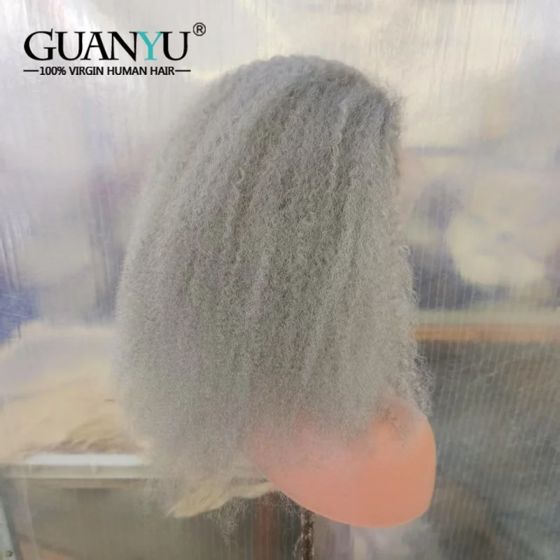 

Серый Афро-кудрявый Парик Фронта Шнурка Человеческих Волос Серебристо-Серый Парик для Женщин 13X4 Бесклеевой Парик Фронта Шнурка Предварительно Сорванный