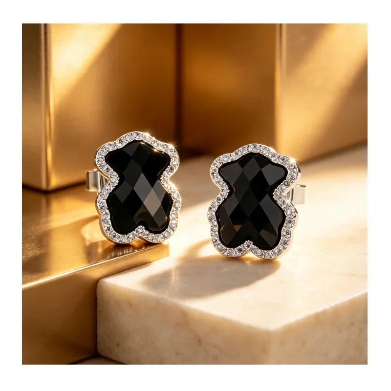 Crystal Halo Black Bear Stud Earrings — product information 4