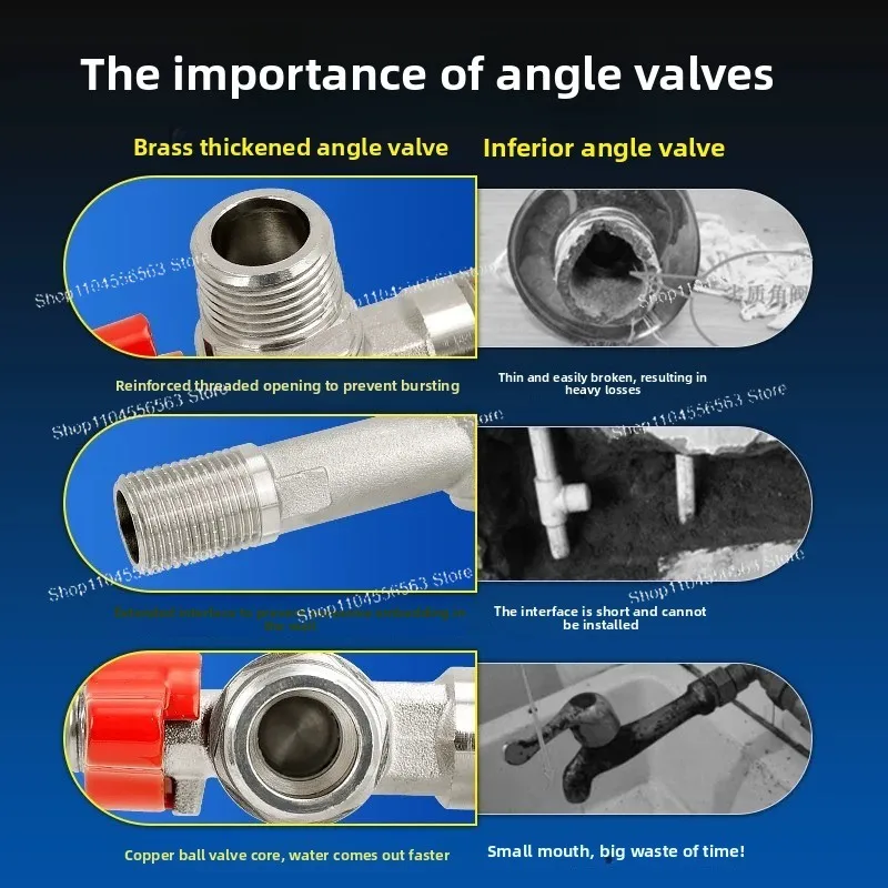 Brass Triangle Valve 4 Points Water Heater Ball Core Large Flow Angle Valve DN15 Hot and Cold Water Ball Valve 6 Points