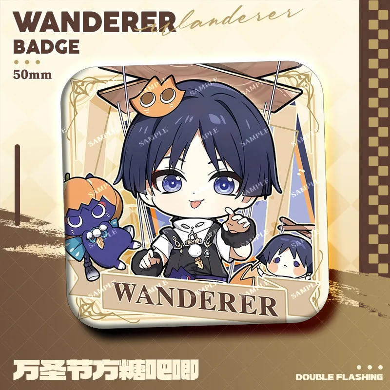 1PC Anime Games Genshin Scaramouche Klee Kinich Halloween Q Version Badges Cute Brooches Backpack Pins Anime Cosplay Accessories