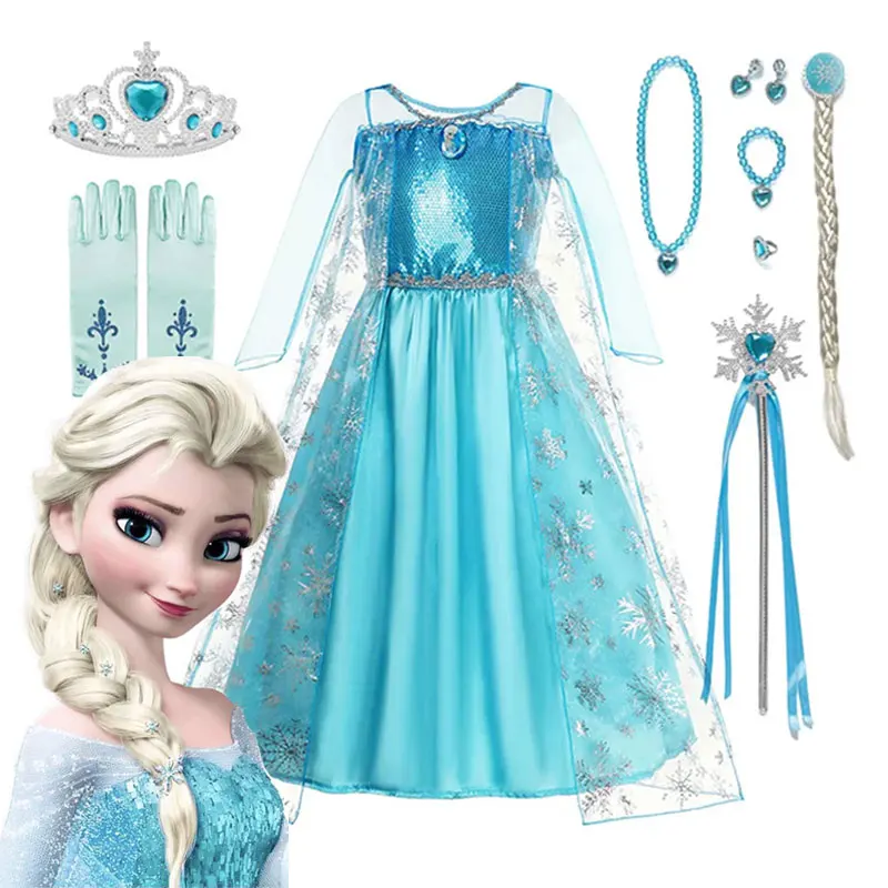 Snow Queen Elsa Princess Costume for Girls Halloween Carnival Party Dress Up 2-10 Yrs Kids Birthday Cosplay Frozen Dress