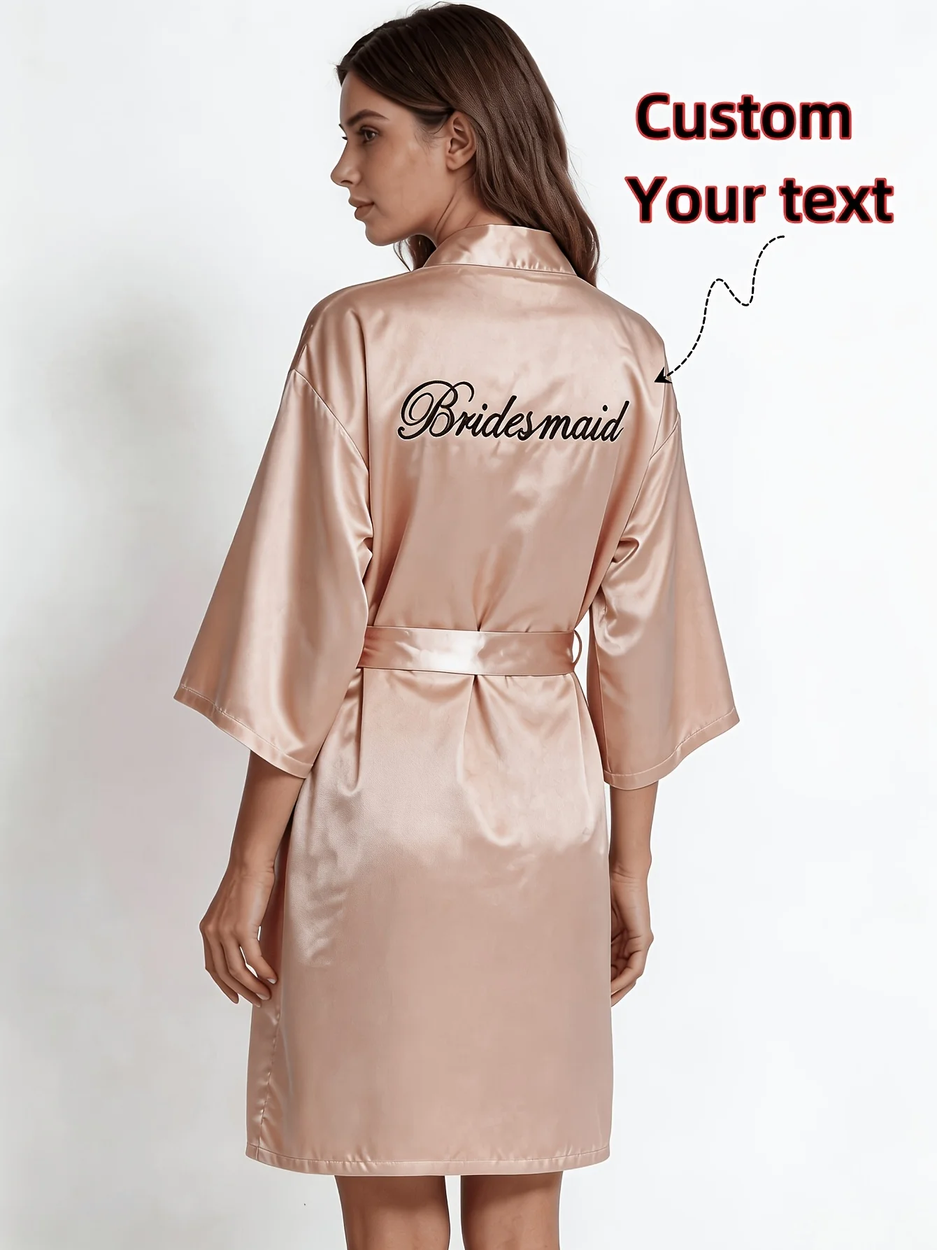 

Custom Name Satin Robe Embroidered Text Date Wedding Robe Bridal Party Getting Ready Robe Farewell Single Party Kimono Pajamas