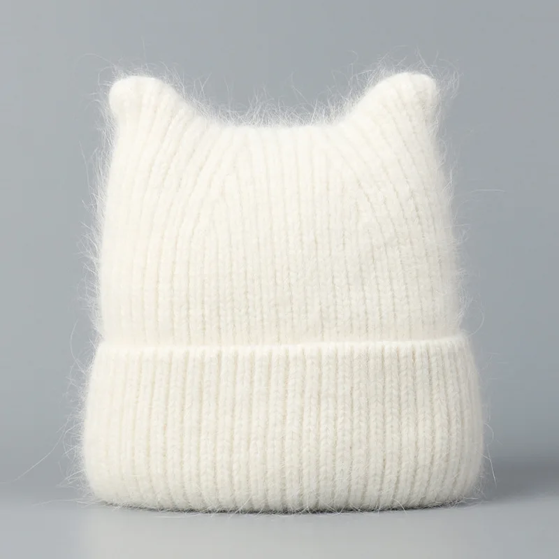 

Angora Hat Women Winter Beanie Knit Solid Color Ears Design Autum Warm Accessory For Cold Weather Outdoor Skiing Sports Holiday