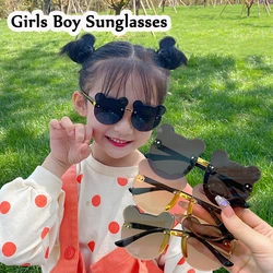 Hot Sale!Summer Children's Cute Cartoon Bear Rimless Sunglasses Girls Boys Retro Round Sunglasses Outdoor UV400 Glasses Eyewear