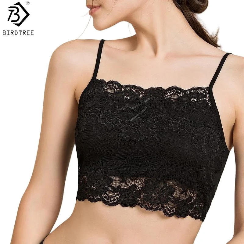 

Birdtree 100% Mulberry Silk Solid Lace Tank Top,Women With Chest Cushion Breathable Underwear Bottom Vest, 2025 New B57525JF