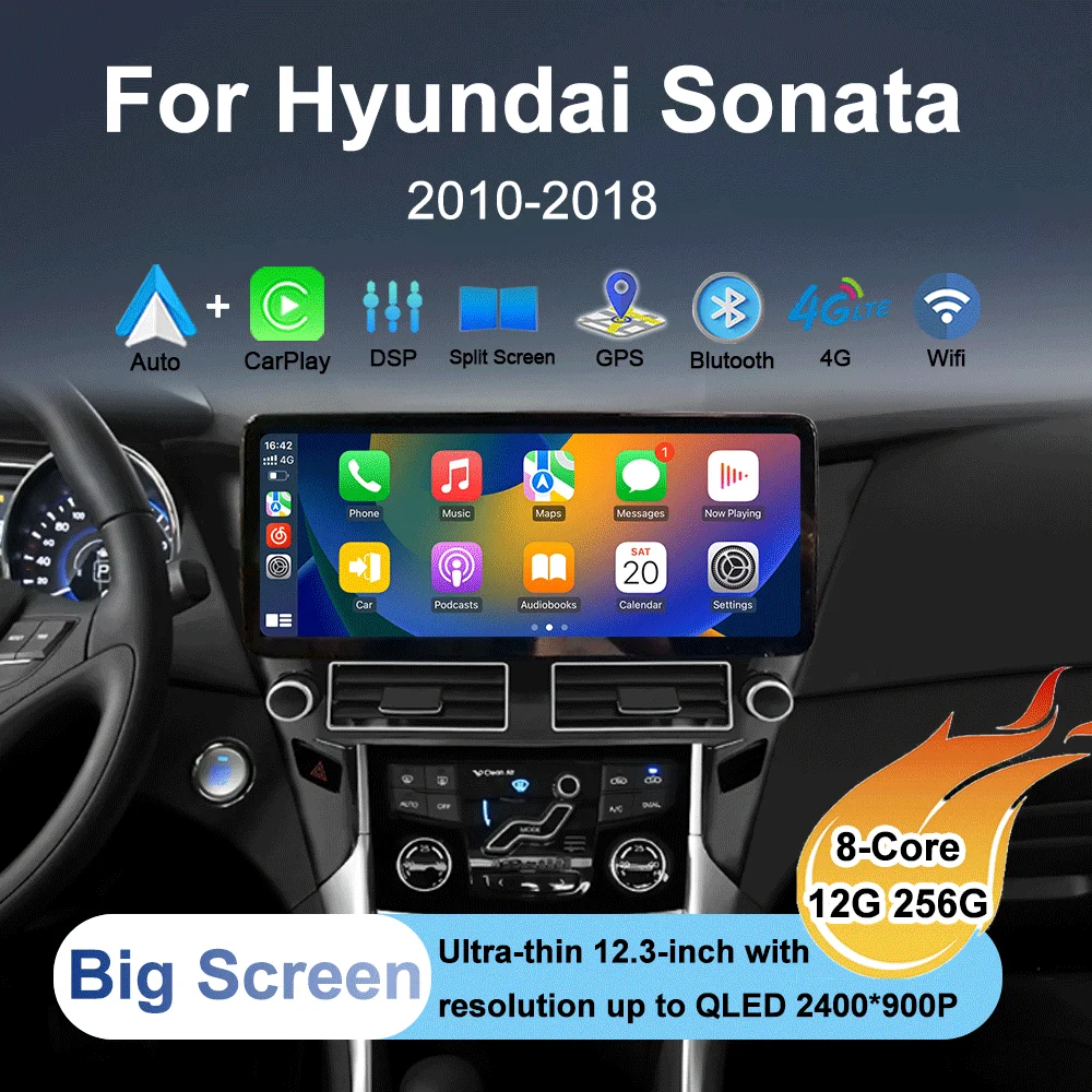 12.3 inch Android 16 Car Radio For Hyundai Sonata YF 8 2010-2018 Carplay Stereo DSP Auto Multimedia Touch Screen Navigation GPS