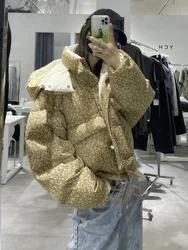 Donne coreane inverno piumino corto Streetwear colletto alla coreana fiori cappotti caldo con cappuccio 90% piumino d'anatra bianco parka capispalla