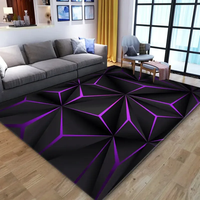 Cyber Geometric Area Rug Non-Slip Carpet for Living Room E-sports Room Black Teal Polygon Home Decor Durable Floor Mat & Rugs