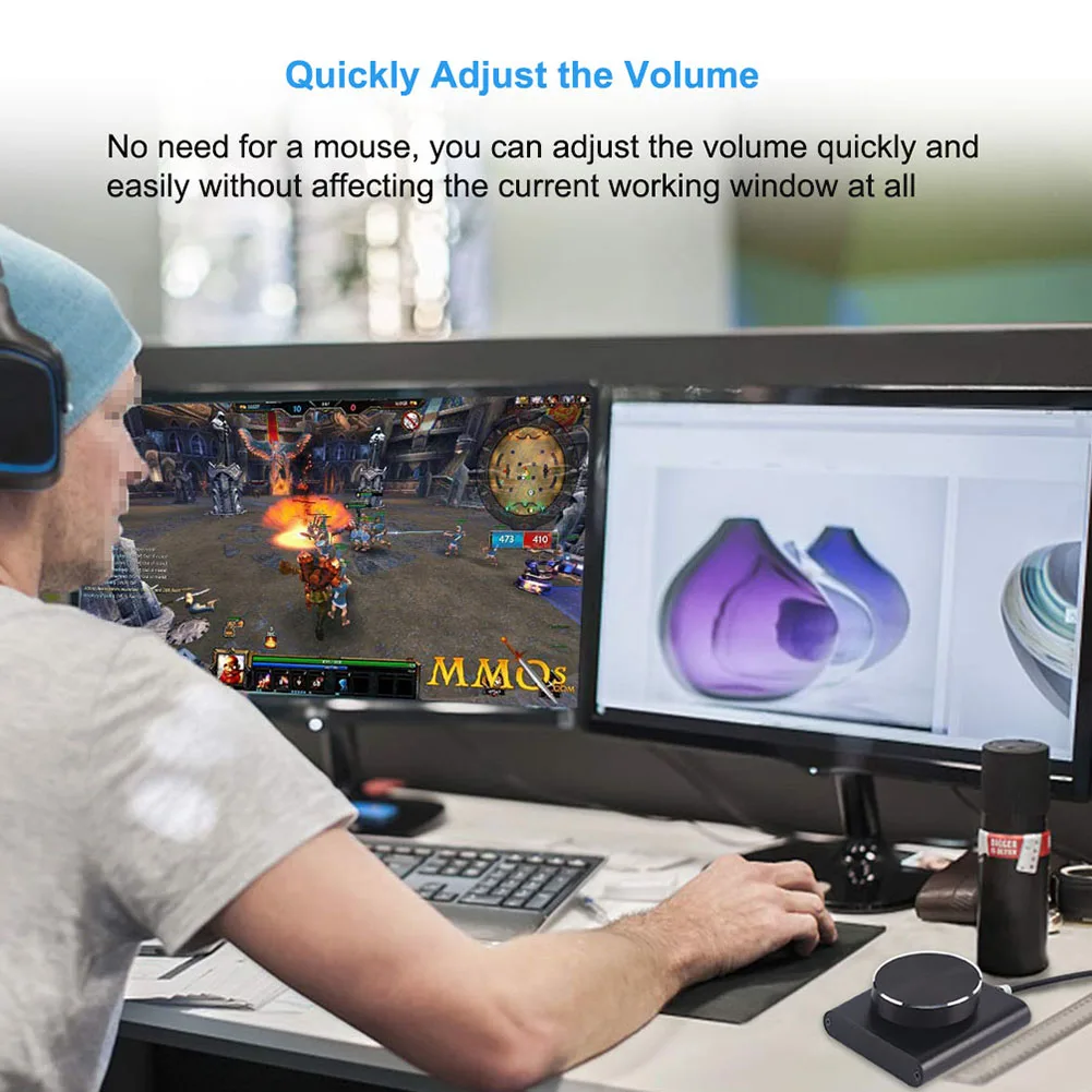 USB Volume Control Knob Multimedia Controller 2 Modes External Audio Adjust Knob with Play/Pause/Back/Forward for Windows/ Os