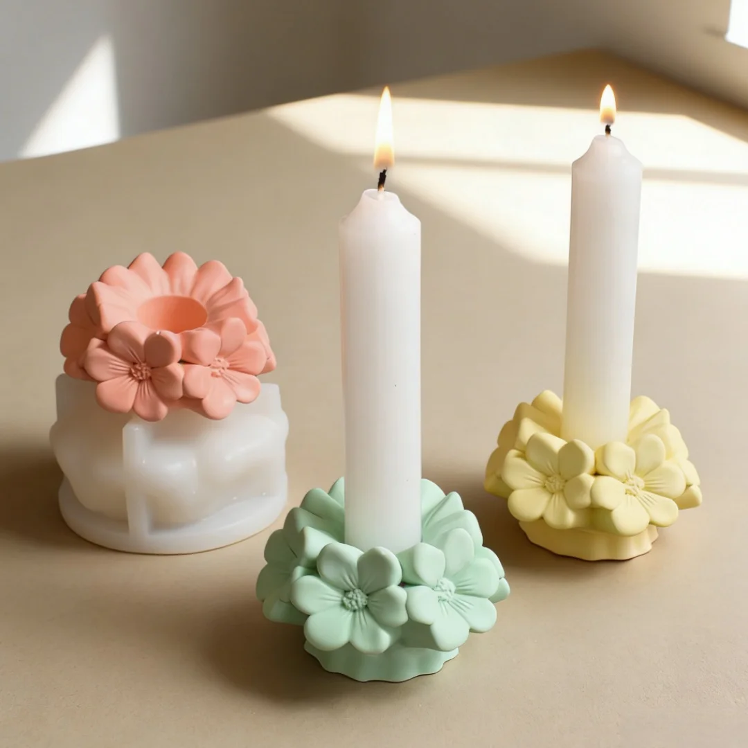 

Cherry Blossom Candle Holder Aromatherapy Plaster Silicone Mold Flower Candlestick Gypusm Decoration Mold