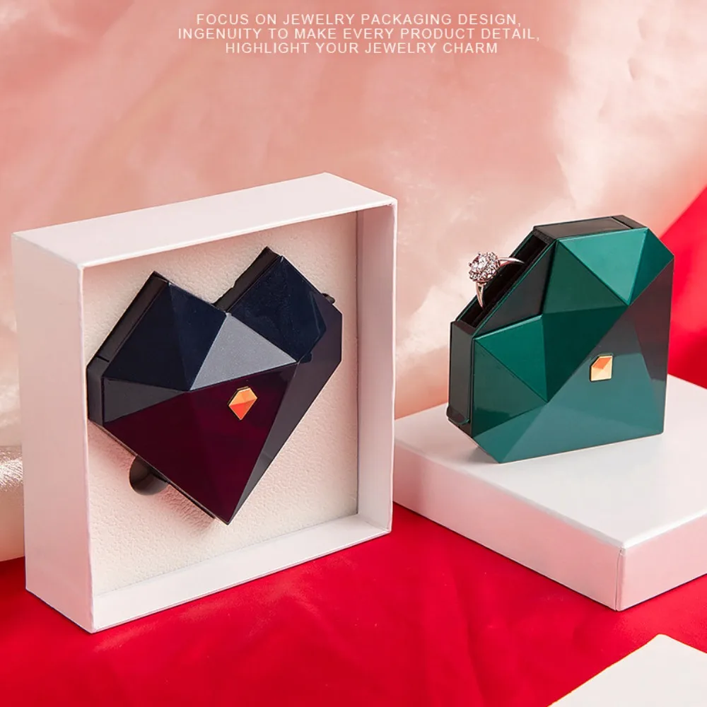 

Dustproof Proposal Ring Box Waterproof Elegant Heart Diamond Ring Box Red White Auto Pop Up Jewelry Box Wedding