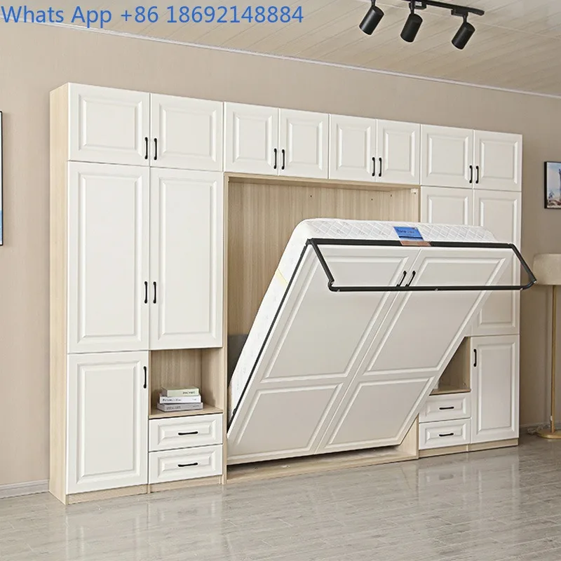 

Modern Minimalist Invisible Bed Wardrobe Bookcase Integrated Small Apartment Space-saving Wall Bed Flip-down Folding Bed
