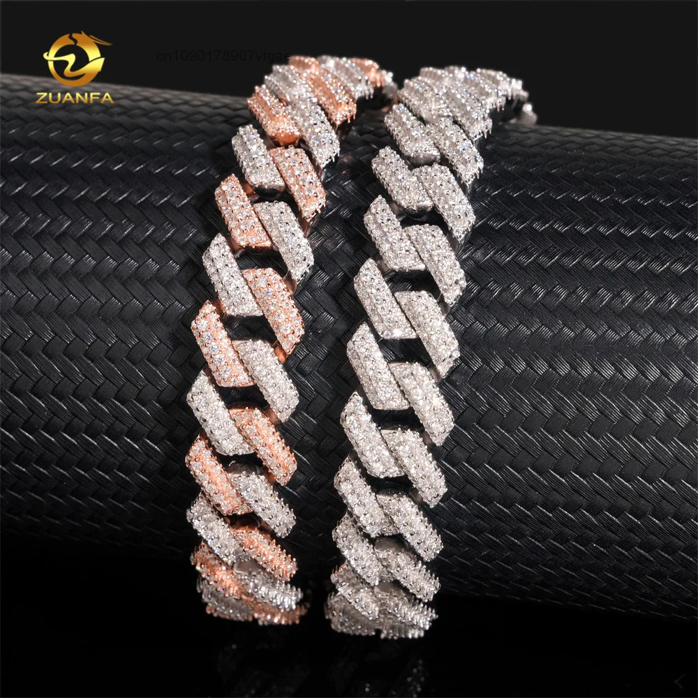 High 12.5MM Quality Moissanite Hip Hop Bracelet 925 Silver Iced Out Moissanite Cuban Link Bracelet 1Row Higher Design Two Tone.