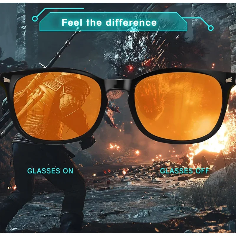 OKH Red Yellow Lens Gaming Glasses Stabilize Melatonin Block Blue Light Relieve Eye Fatigue for Night Computer Use Men Women
