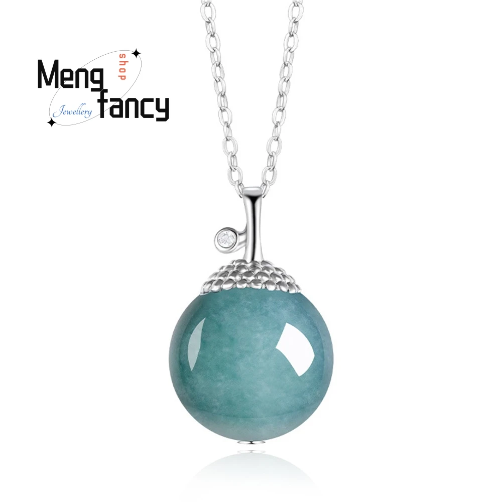 

Natural A-Grade Jade Blue Water Round Bead Pendant, S925 Glutinous Jade, Silver Inlaid Fashionable And Simple Women's Jewelry