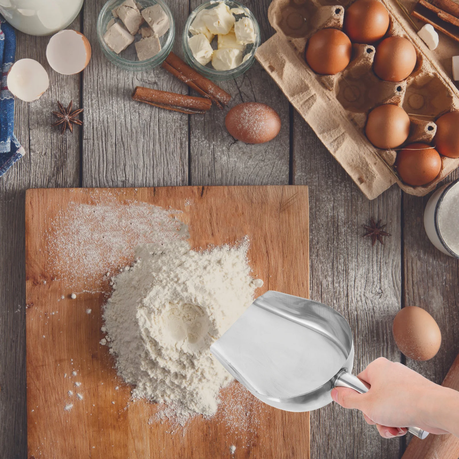 

2Pcs Home Multi-Use Shovel Stainless Steel Ice Scoop for Kitchen Bar Coffee Bean French Fries Soybean Sugar Flour Dry Food