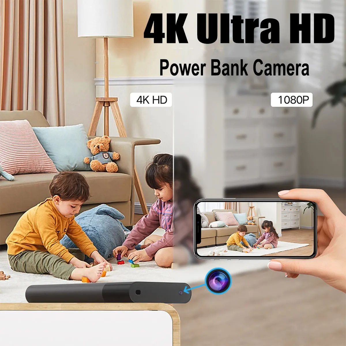 4K Ultra HD Portable WiFi Camera with 64GB SD Card 5000mAh Mini Power Bank Digital Audio Video Recorder Remote Viewing Camcorder