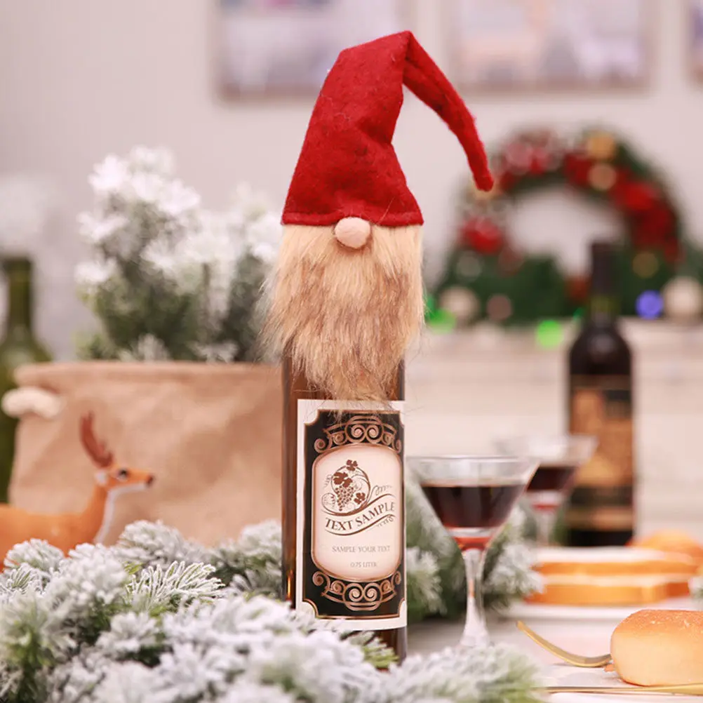 

3Pcs Faceless Santa Claus Wine Bottle Cover Christmas Decoration Set Bright Color Tear-Resistant Fabric for Table Bar Hotel