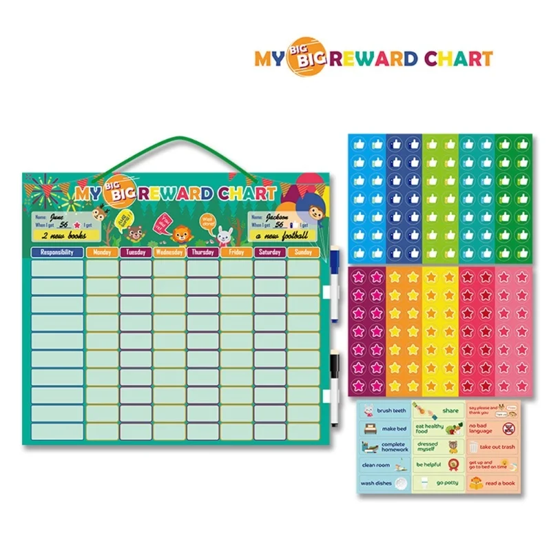 Tableau des tâches de comportement de récompense magnétique pour enfants Calendrier large magnétique avec marqueurs effaçables à sec et comportements