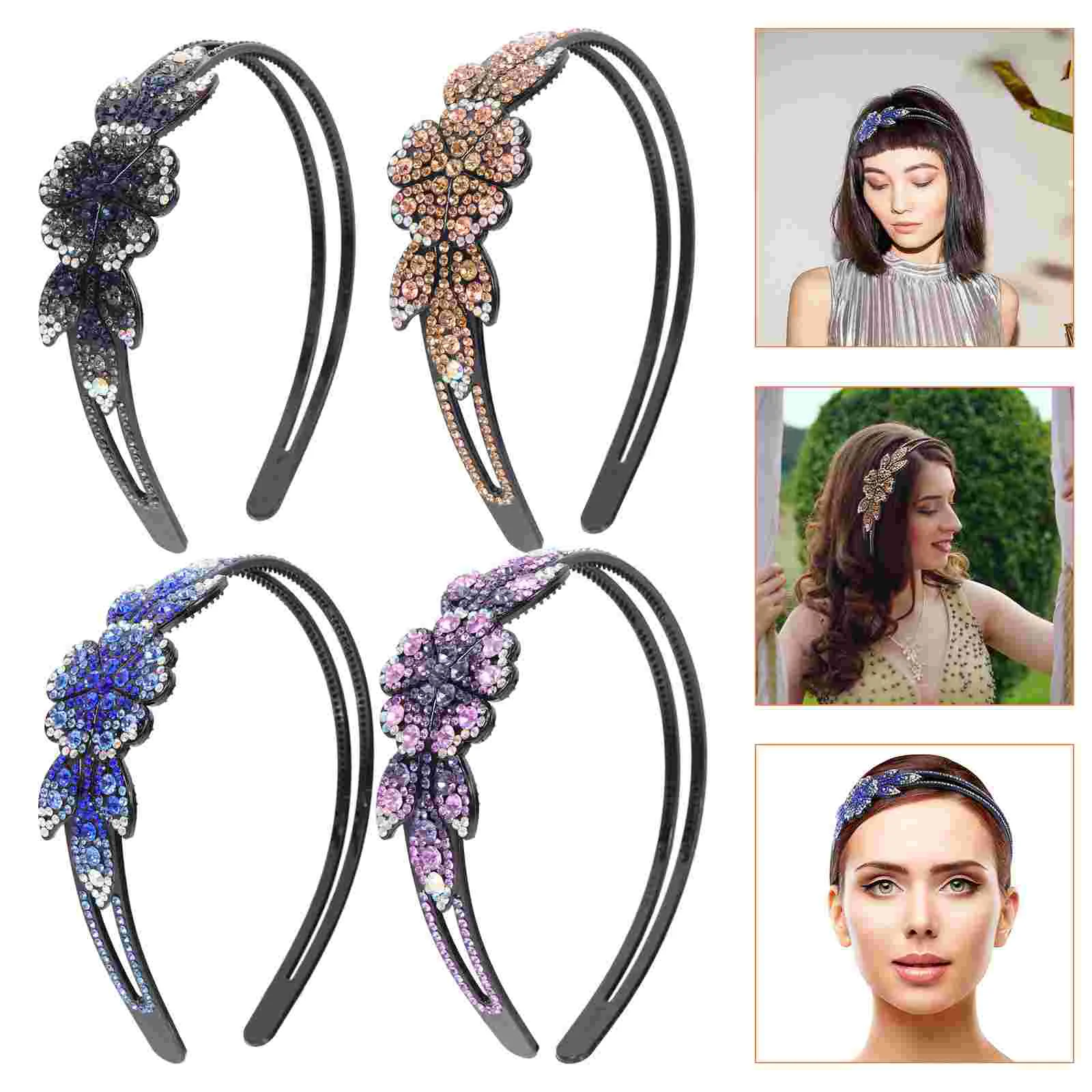 

4 Pcs Rhinestone Headband Hair Wear Wide Girl Headbands Comb Round Decorative Headdress