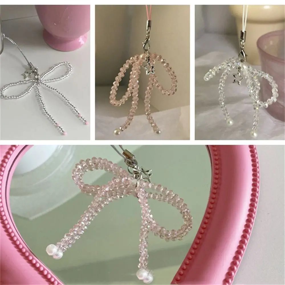 Phone Charms Bead Phone Pendant Butterfly Pink Bow Y2K Phone Lanyard Handmade Ins Korea Cellphone Chain CCD Camera