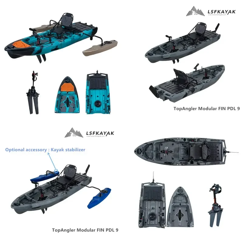 LSF New Designed 2.75M 1 Person Modular Fishing Kayak with Pedals Detachable Foldable Kayak HDPE Electric Motorized
