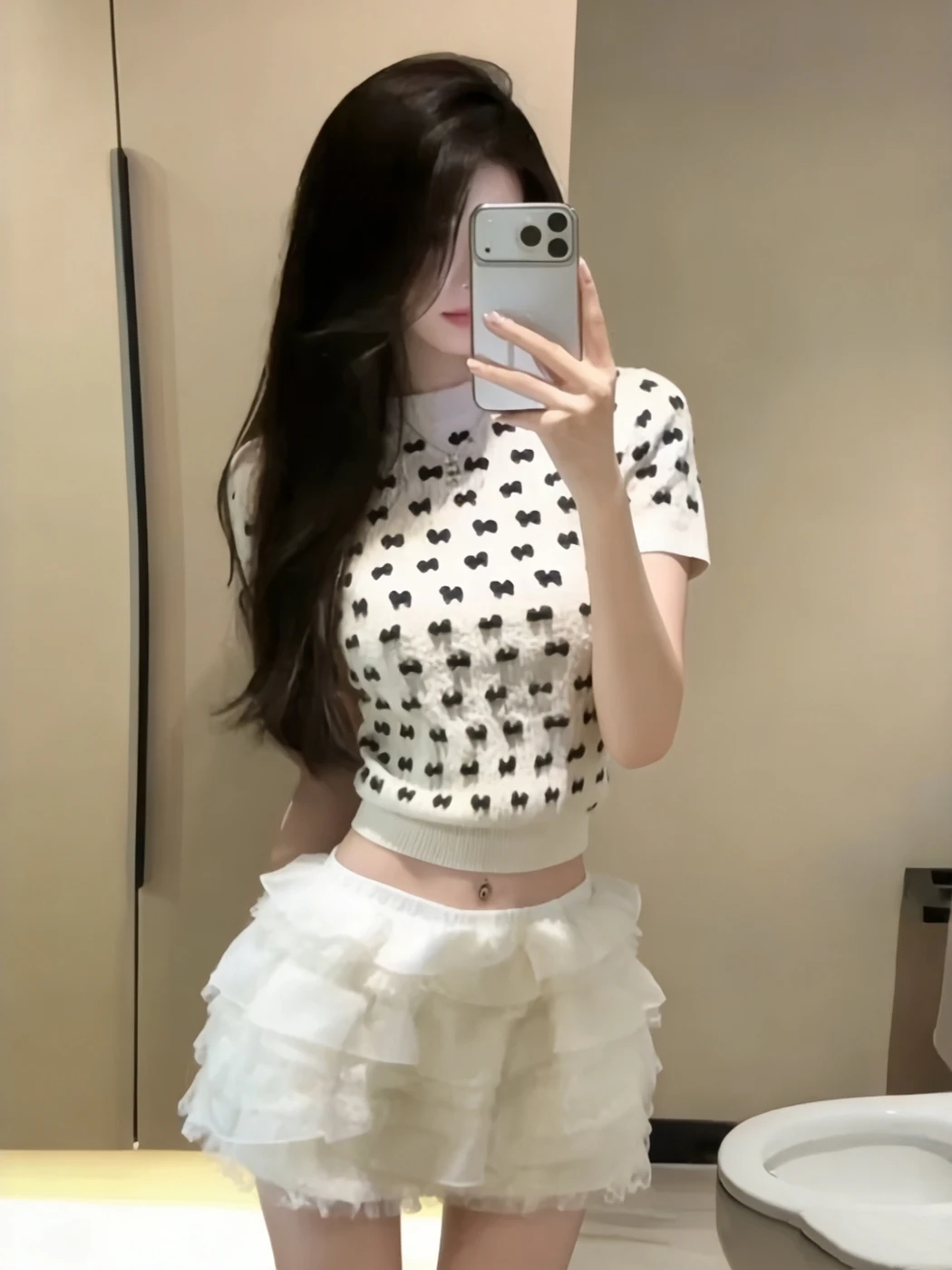 

Korean Style High Waist Cake Short Skirt Two Piece Set Women Summer Sweet Girl Knot Knitted Top Bottoms Matching Outfit