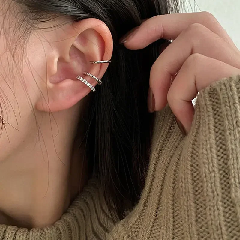 LATS-Ensemble de boucles d'oreilles créoles pour femmes, manchette d'oreille, faux piercing, clip sur l'oreille, bijoux unisexes, clips de cartilage, mode minimaliste