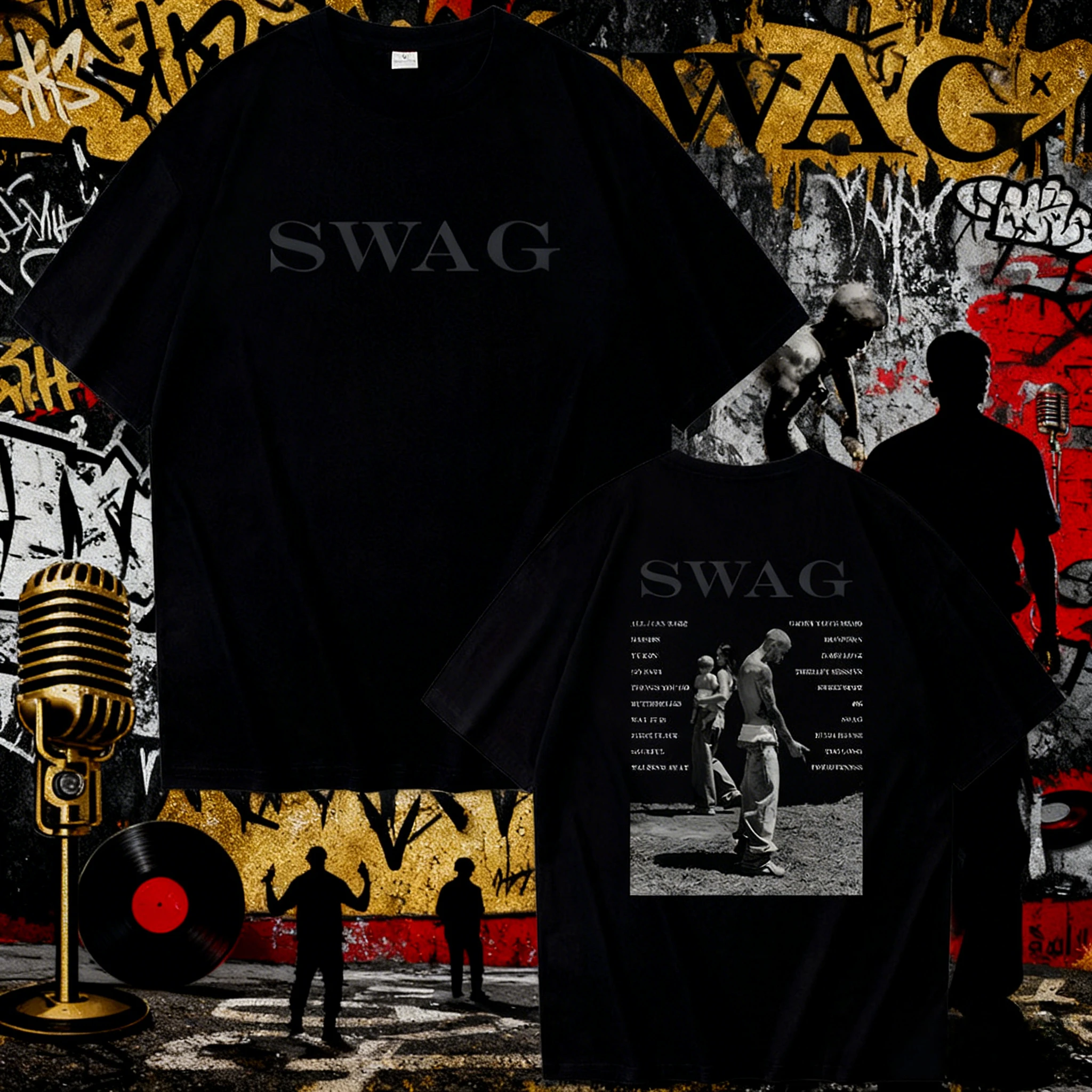 2025 الصيف بيبر الغنيمة جاستن ألبوم تي شيرت الوجهين الرجال الهيب هوب عادية القطن س الرقبة قصيرة الأكمام فضفاضة