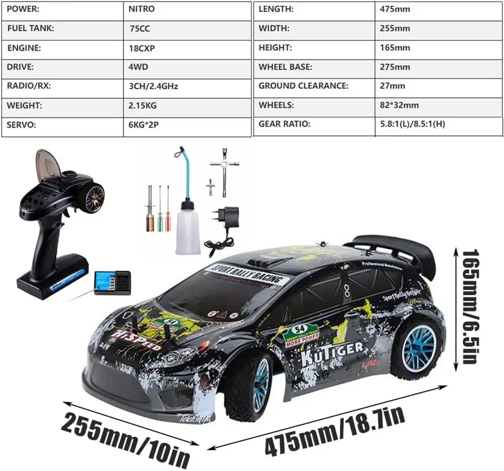 Adult RC Truck 1/10 Scale Two Speed 2.4G Full Proportional Nitro Gas Power Car Hobby Grade Racing Piv with 18CXP Engine