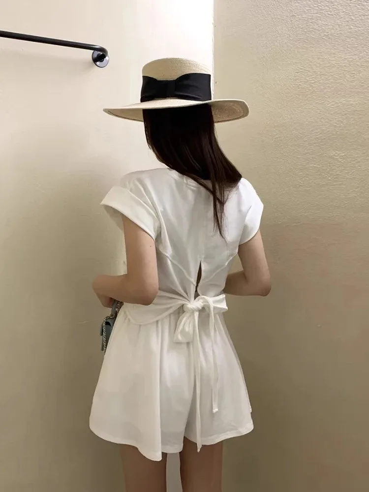 korea chic Summer Skirt Sets For Women 2 pieces Outfits Dress Casual Workout 2024 Elegant Short sleeve T-shirt Top Leg Shorts