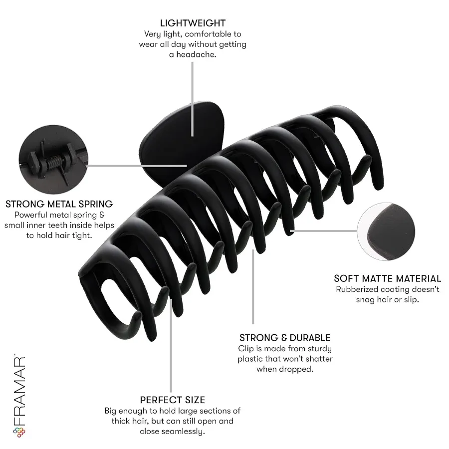 مشابك مخلب كبيرة للشعر السميك مثالية لأوبدوس والارتداء اليومي، مشابك مخالب شعر غير لامعة غير قابلة للانزلاق للنساء، شعر أسود Cl #3