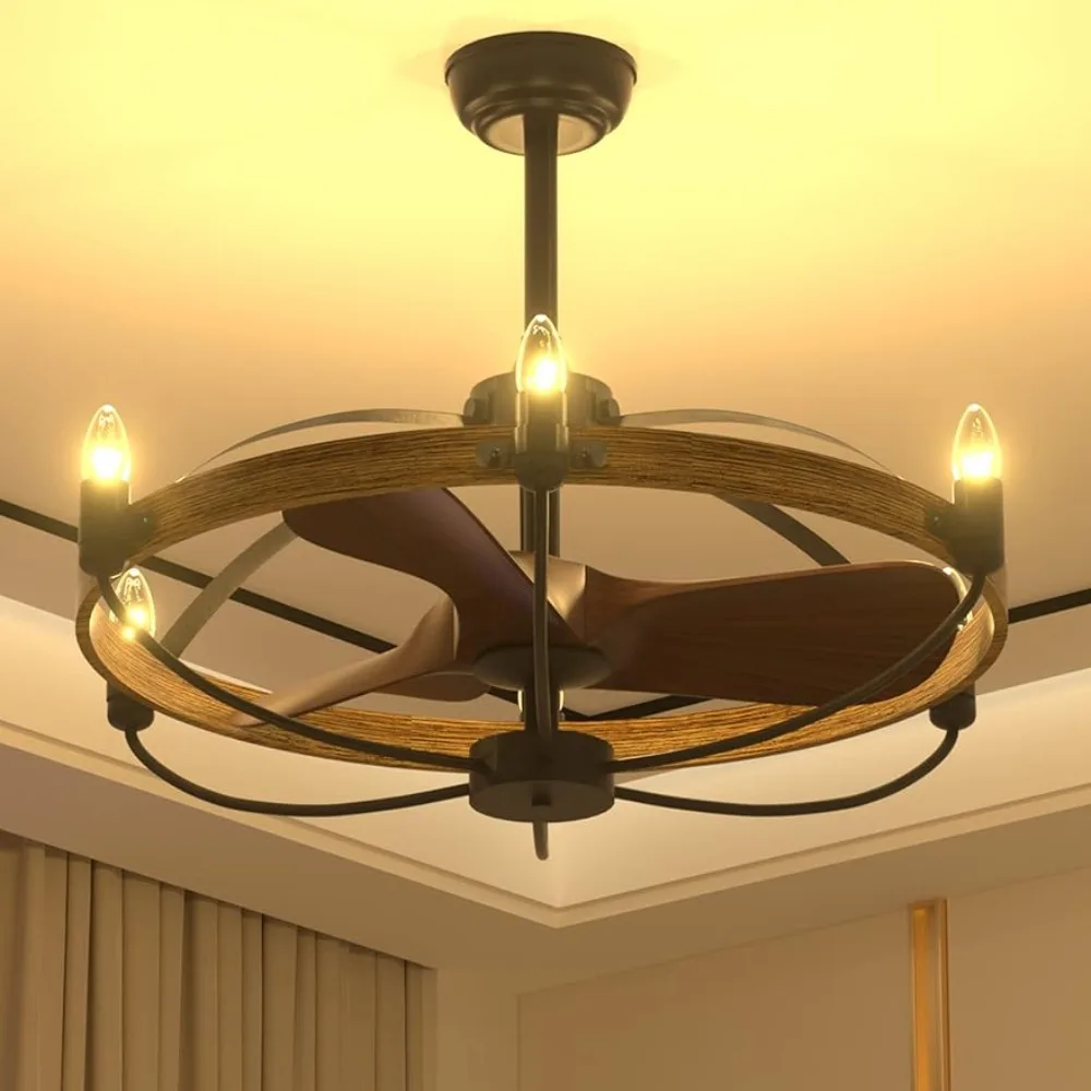 

26 inch unique farmhouse ceiling fan with lights, old-fashioned cage style fan lights, low-key and rustic ceiling fans