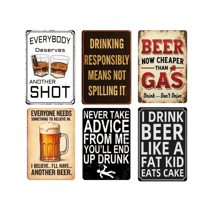 2D Flat, [JIT][2D Flat] 6pcs Beer Now Cheaper Than Gas Rustic Signs, Funny Home Bar Decor Vintage Metal Signs, Home Bar Rustic W