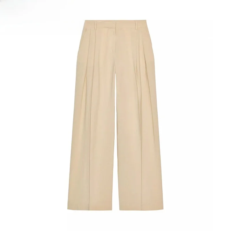 

Summer New Arrival Women's Single-Bule Linen Blend Commute Suit Jaet Long Pants Straight Tube pe Long Sve Pure Color